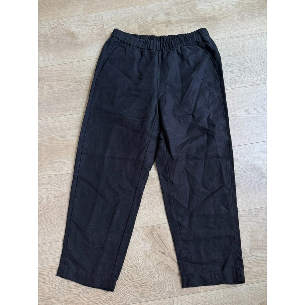 EUC Eileen Fisher PETITE black pull on cropped pants lyocell organic linen SZ PP